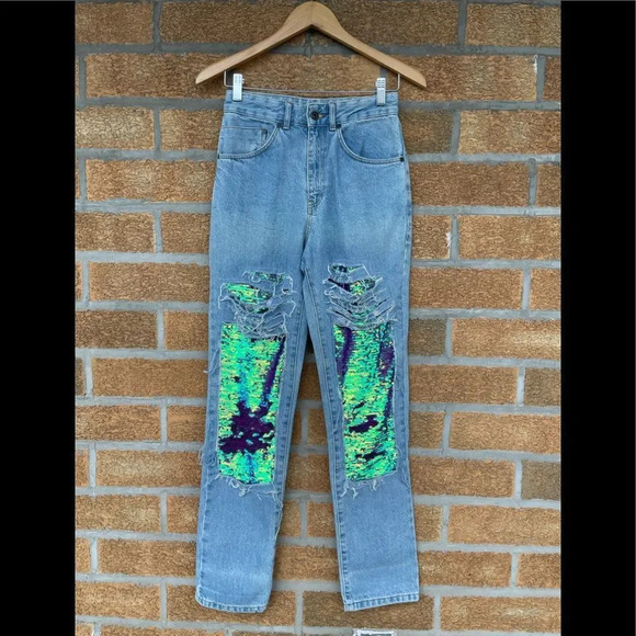 The Ragged Priest sequin distress jeans size 28 - Picture 1 of 12